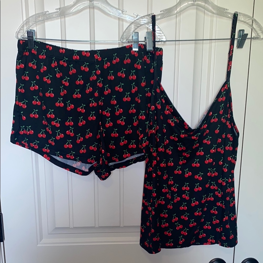 Cherry Print Black Sleepwear Set